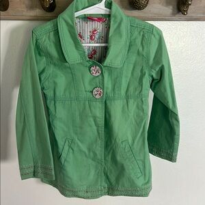 Green Kids Jacket with Floral Accents